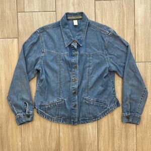 J Jill Tencel Chambray Button Shirt Womens M Soft Denim Look Casual